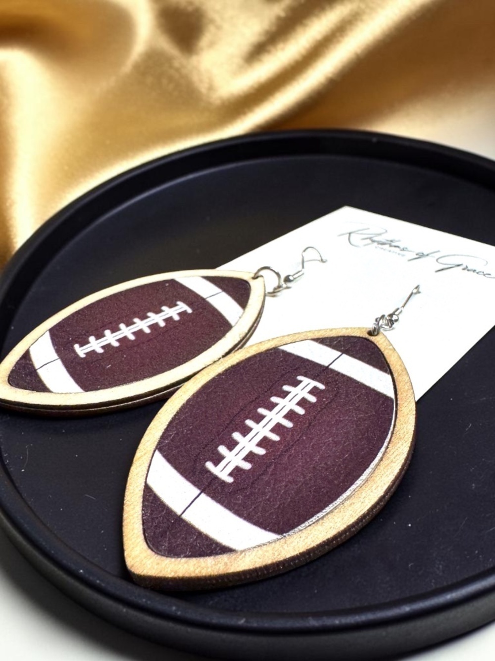 Football Dangle Earrings | Lightweight Faux Leather Game Day Jewelry (NWT) - Picture 7 of 7